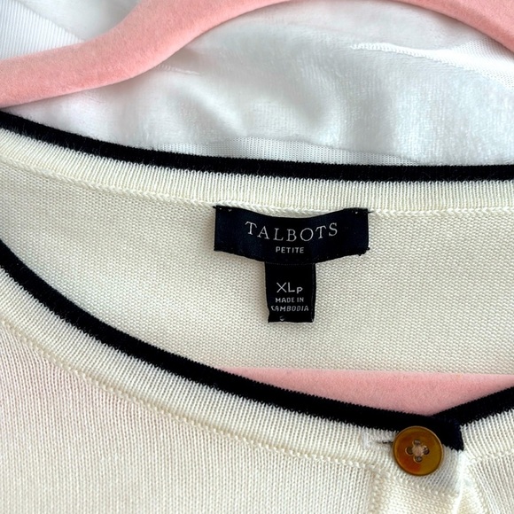 Talbots Striped Cream and Black Cardigan Sweater with Front Buttons. Size XL p - Picture 6 of 11